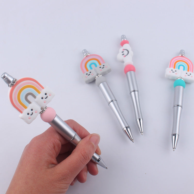 Wholesale beaded pen creative cartoon rainbow cloud silicone beaded pen  ballpoint pen