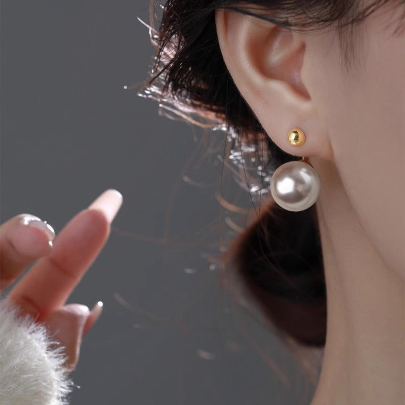 Wholesale silver needle front and back hanging pink and white shell pearl earrings