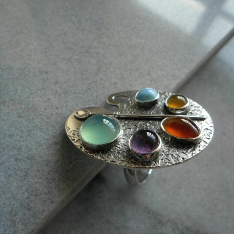 Wholesale  bohemian new personalized multi-color creative geometric palette ring