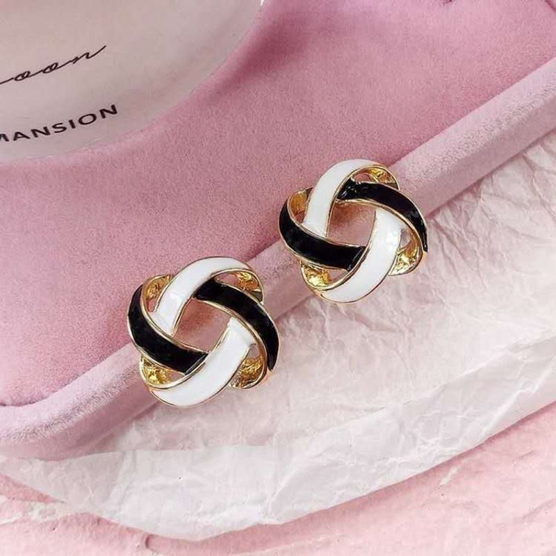 Wholesale S925 Silver Needle Black and White Cross Drip Glaze Earrings ACC-ES-Jiay003