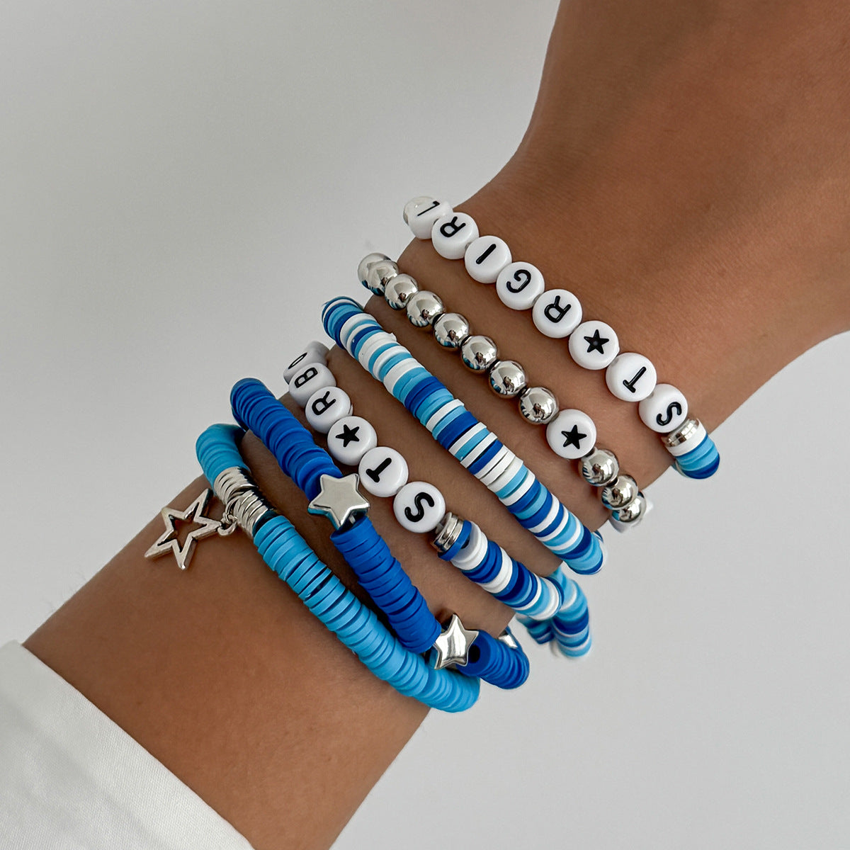 Wholesale Ccb Letter Soft y Elastic  Creative Five-Pointed Star Pendant Stacked Bracelet