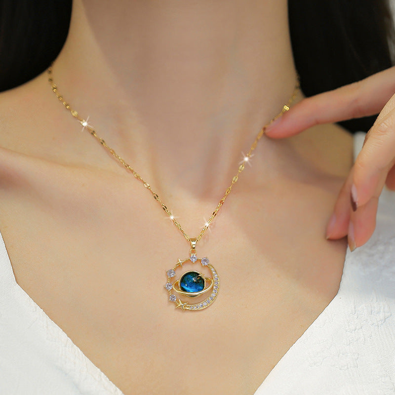 Wholesale Titanium Steel Starry Sky Planet Full Diamond Necklace Clavicle Chain Choker Necklace ACC-NE-LiGe006