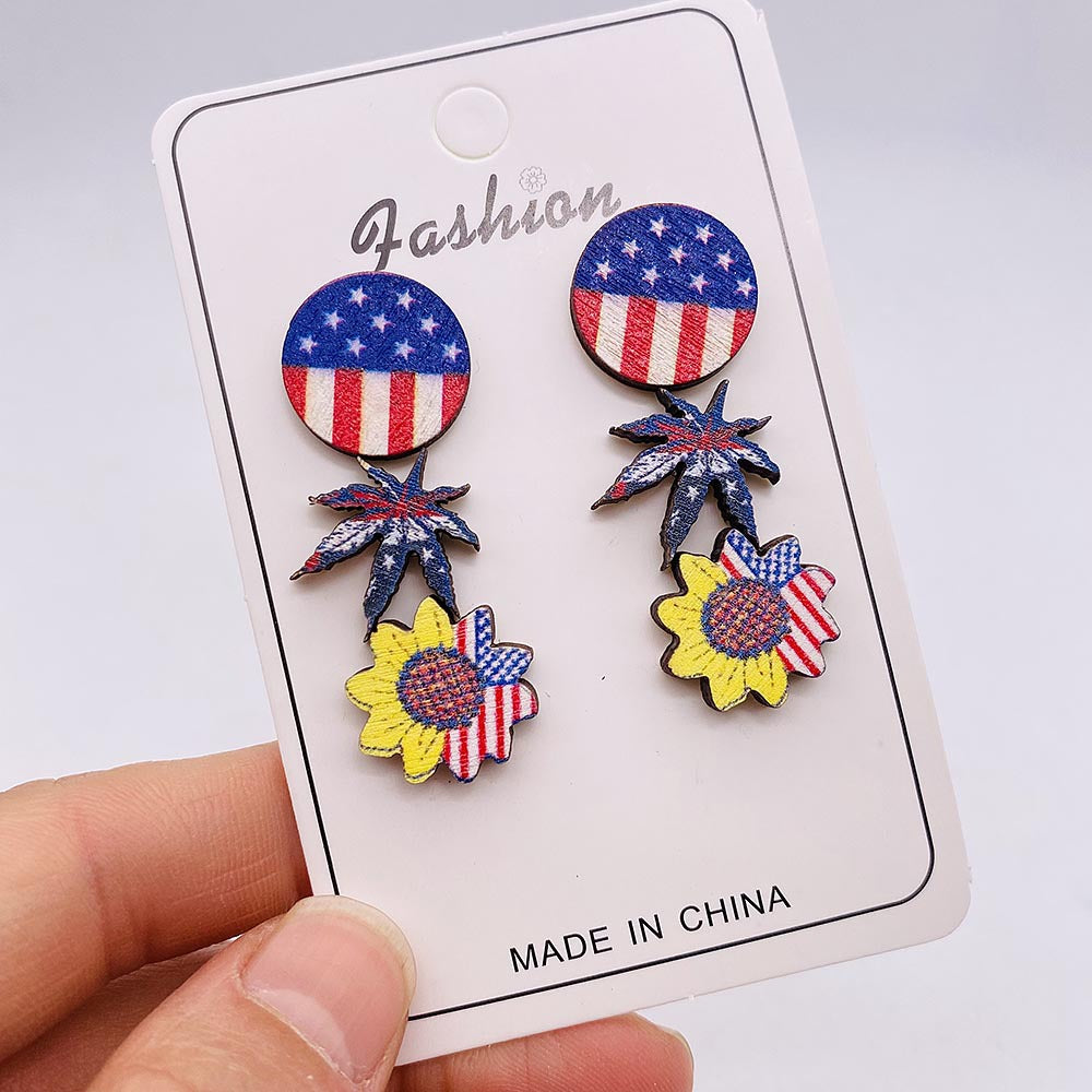 Wholesale American Independence Day Heart Shape Butterfly Wooden Earrings ACC-ES-CY021