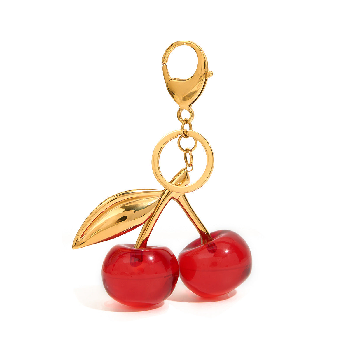 Wholesale Stainless Stee Hanging Plated 18K Gold Light Luxury High-end Cherry Keychains