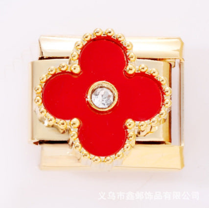 Wholesale 10pcs Italian Charm Bracelet 9mm DIY Splicing Removable Black Pink Four Leaf Clover Stainless Steel Composable Bracelet