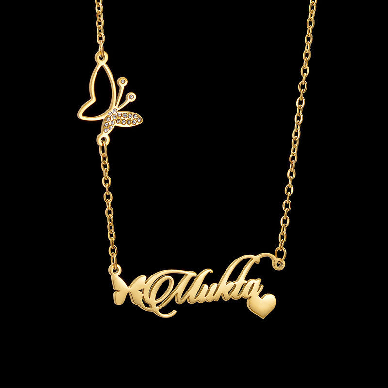 Wholesale Titanium Steel Butterfly and diamond heart necklace