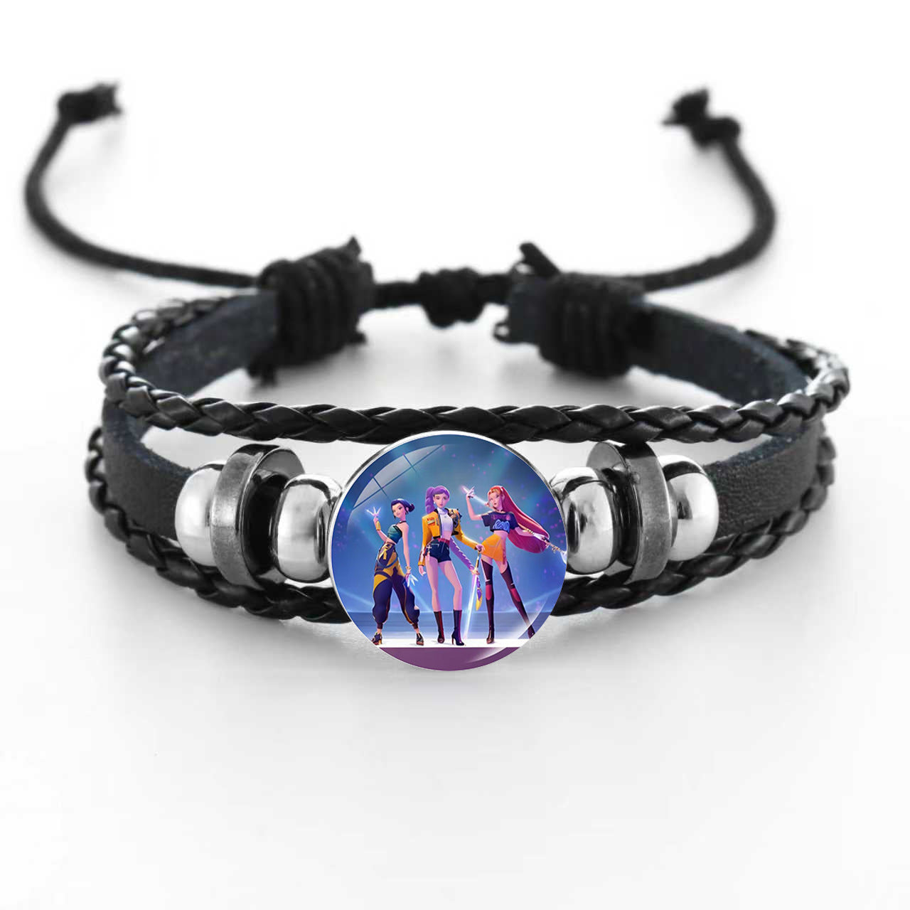 Wholesale Witcher Time Gem Adjustable Hand-woven Pink and Black Bracelet kpop
