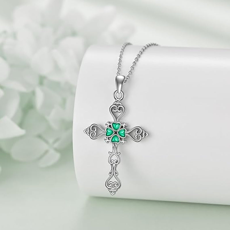 Wholesale Metal Cross Lucky Clover Pendant  Hollow Flower Necklace