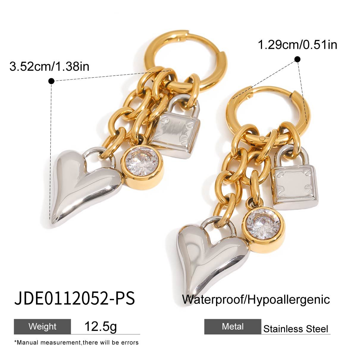 Wholesale 18K gold stainless steel chubby love zircon pendant earrings