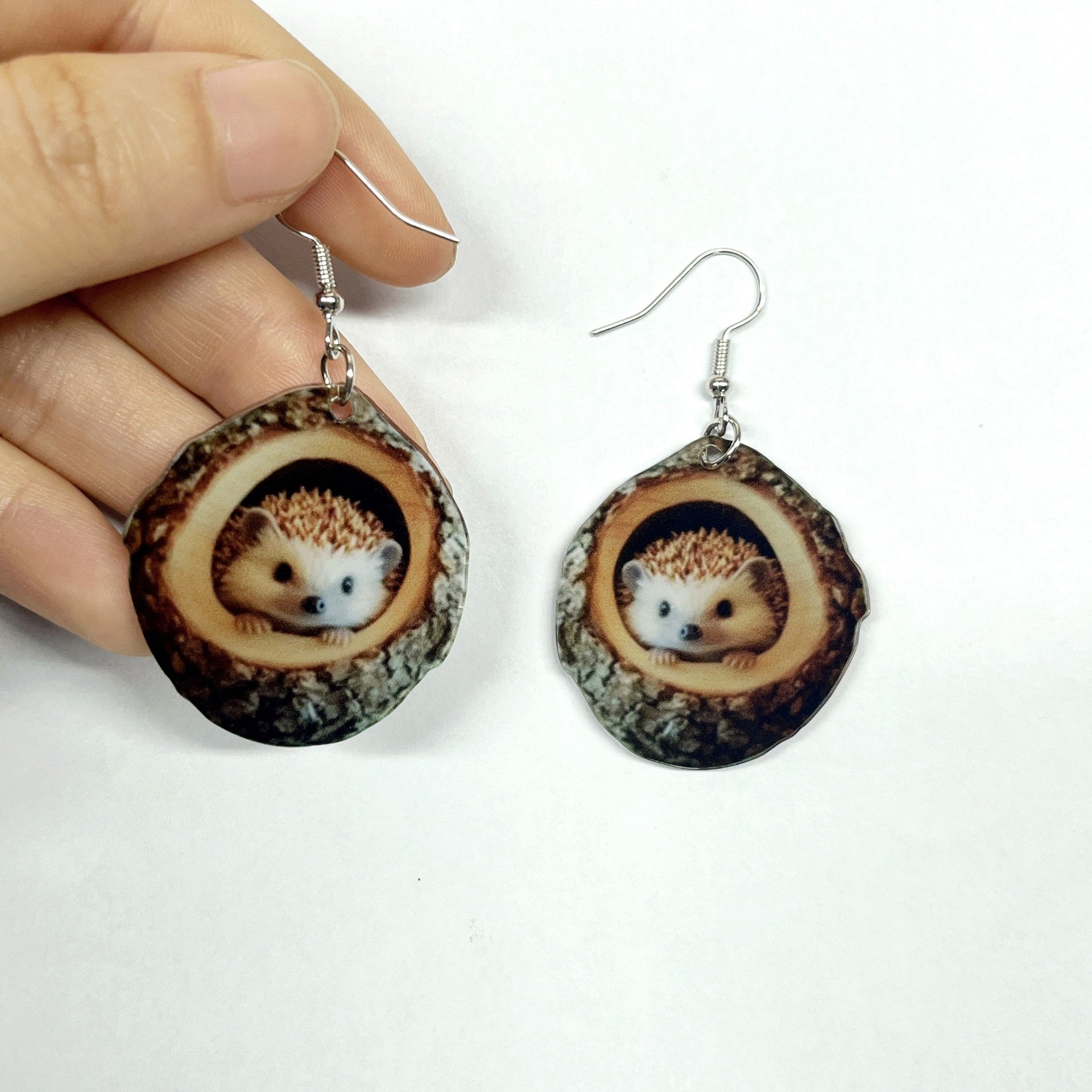 Wholesale  Forest Animal Hedgehog Squirrel Tree Hole Acrylic Earrings