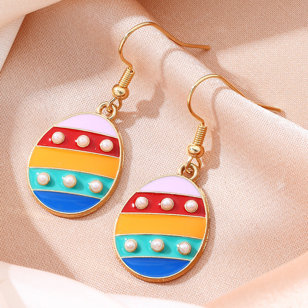 Wholesale Cartoon Printed Easter Egg Oil Earrings