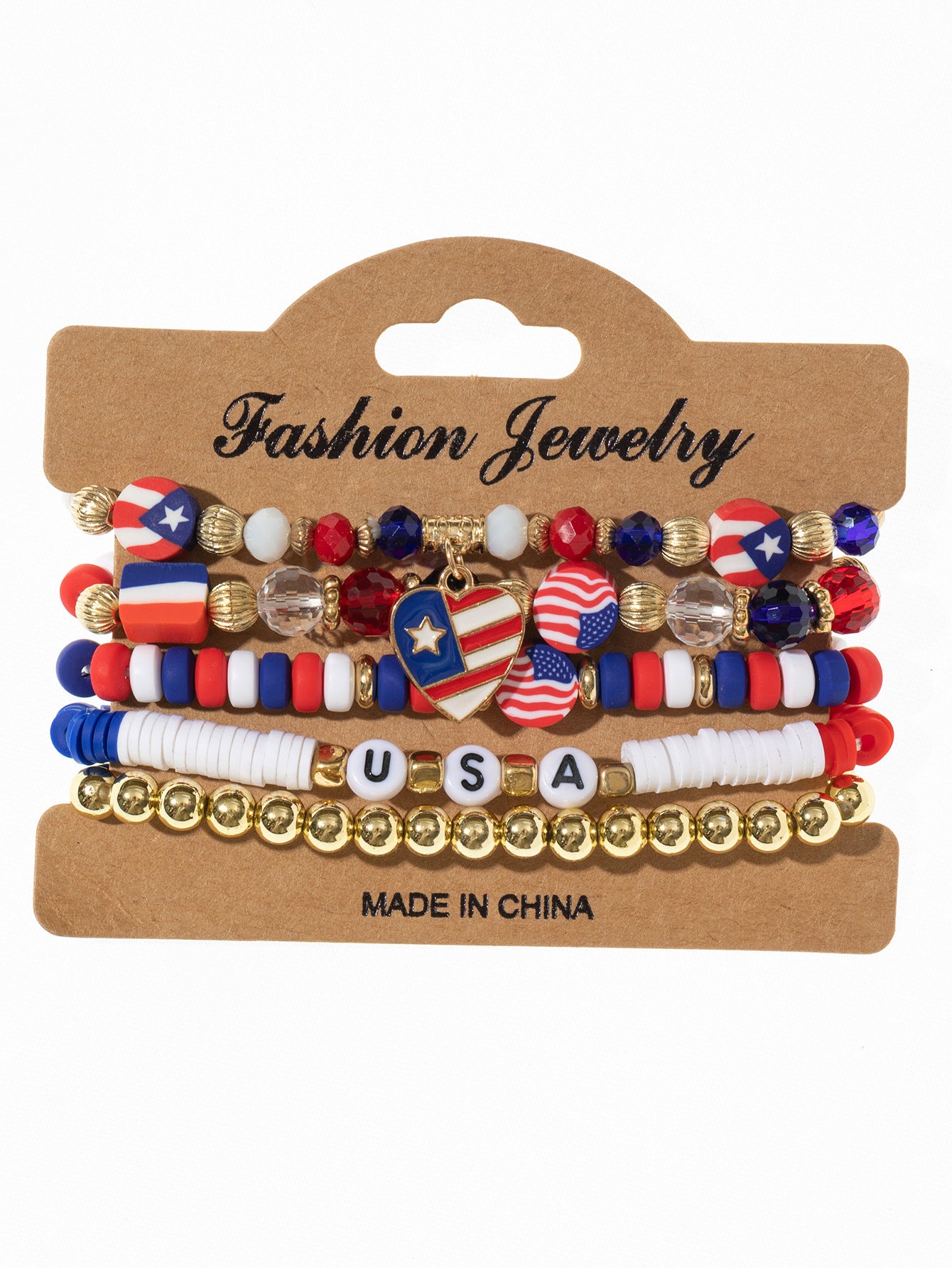 Wholesale American Flag Independence Day Multi-layer Elastic Letter Beaded Bracelet ACC-BT-Xunru002