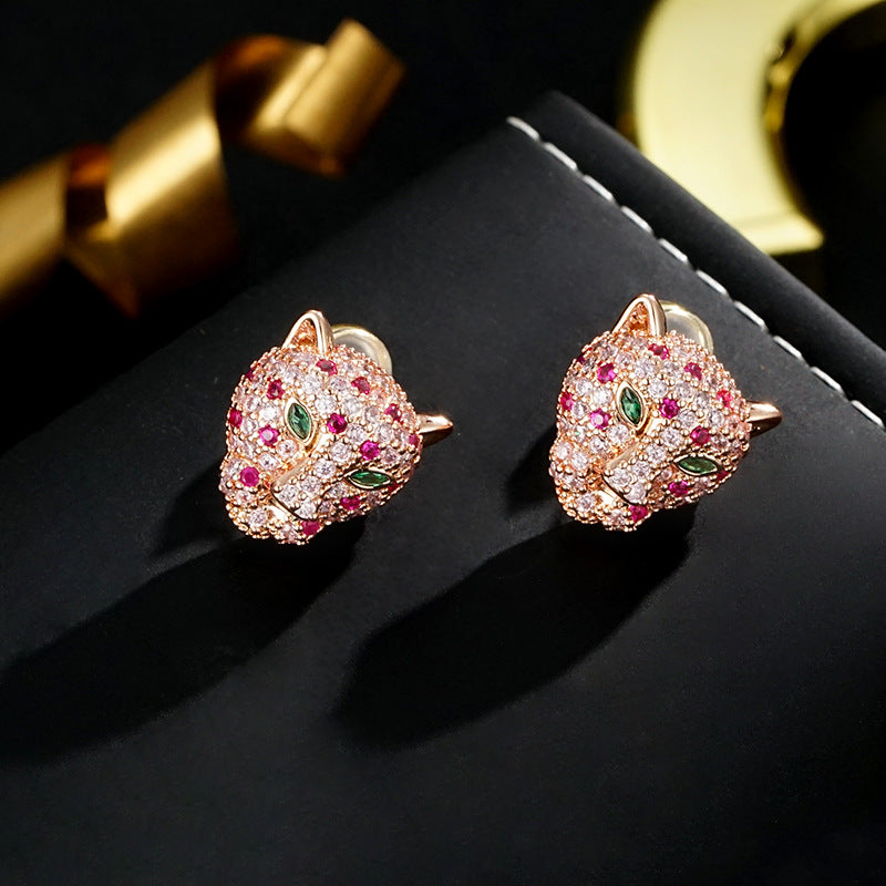 Wholesale  Fashion Light Luxury Ear Studs Leopard Head  Earrings