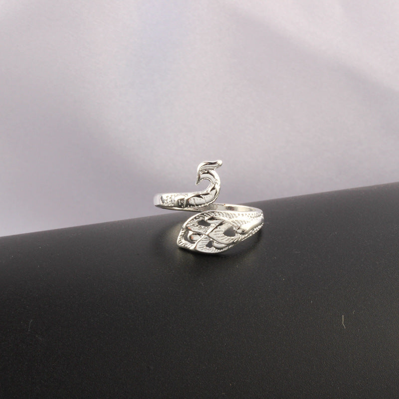 Wholesale 3D Silver Peacock Ring ACC-RS-YuMei013
