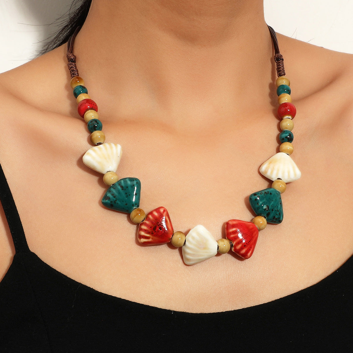 Wholesale Ethnic Style Beaded Ceramic Bead Necklace Bohemian Gravel Color Necklace ACC-NE-JunJie007
