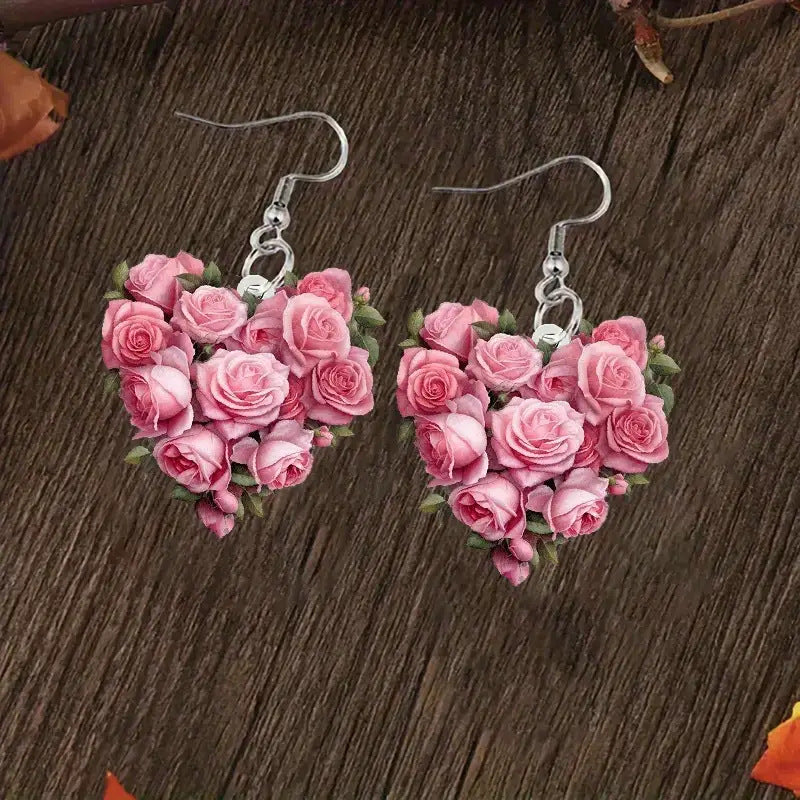 Wholesale  Romantic Love Pink Rose 2D Acrylic Earrings