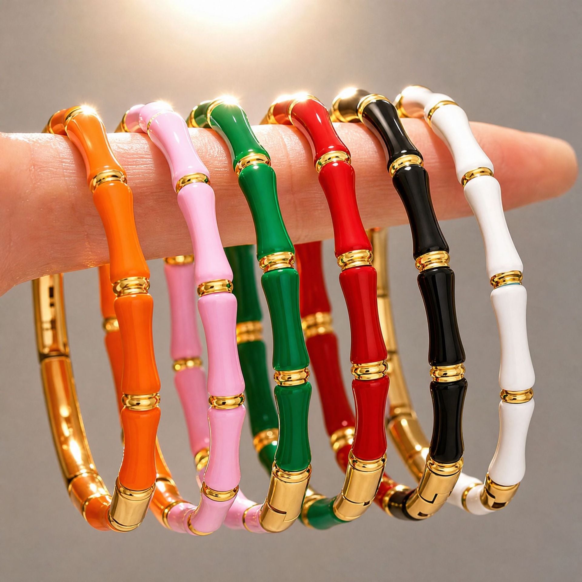 Wholesale Colorful Bamboo Stainless Steel Bracelet Enamel Coated Fashion Jewelry Accessory Trendy Gift For Women And Resale