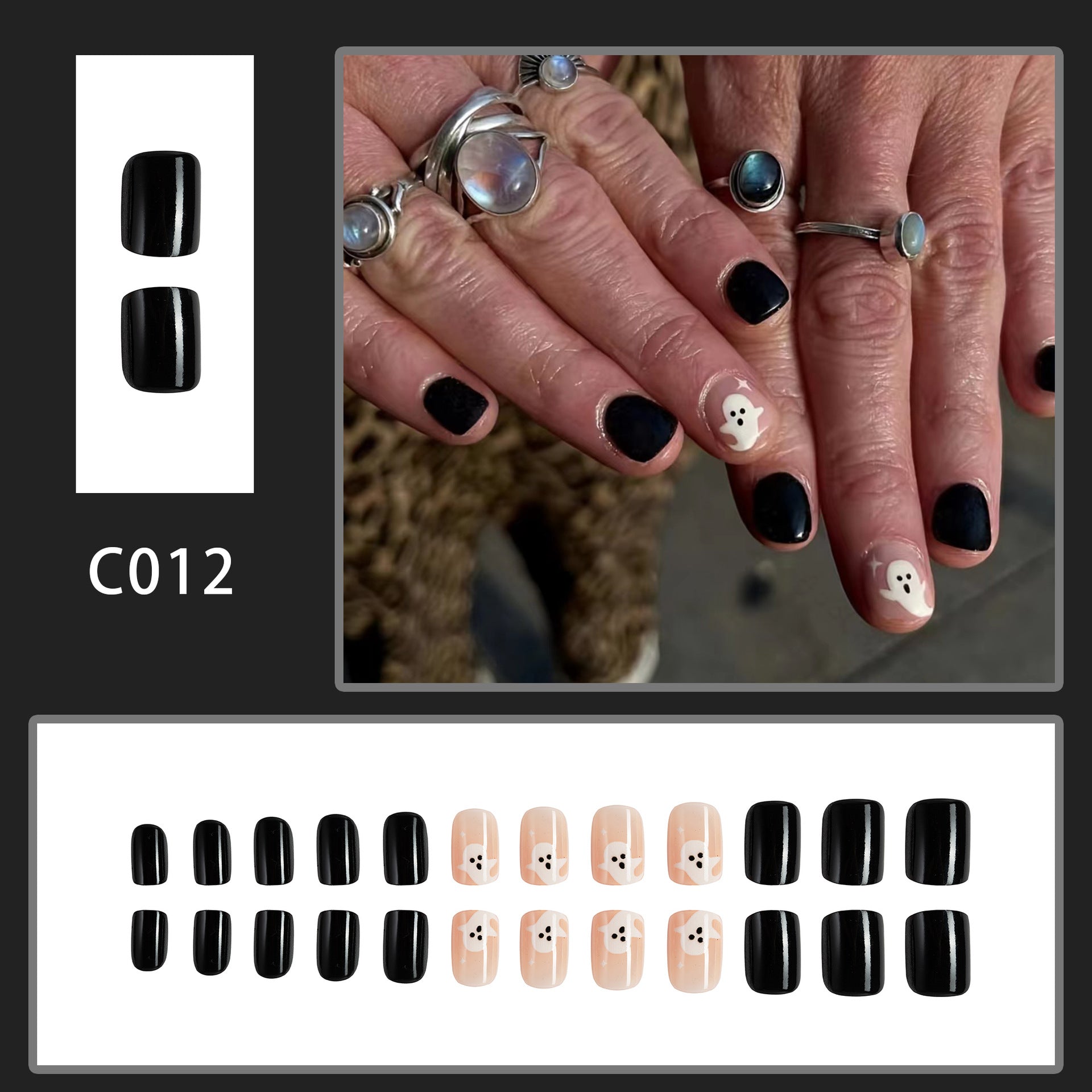 Wholesale 24 Pieces/box Manicure Halloween Short Ghost Contrast Color Cute Manicure Sheets Press-on Nails Kits Nail Stickers ACC-NS-GuaiXL046