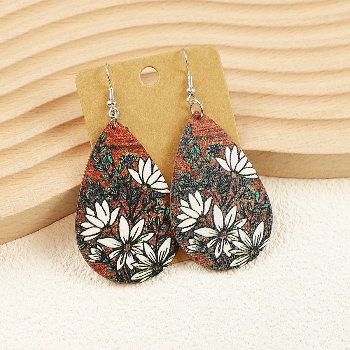 Wholesale Western Cowboy Style  Cow Pattern Boots Cow Head Leopard Print Flower Wooden Earrings