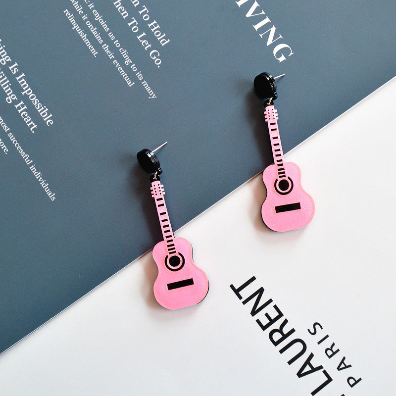 Wholesale Acrylic Earrings Hip Hop Hipster Music Exaggerated Guitar Earrings ACC-ES-XN013