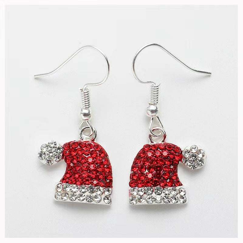 Wholesale Christmas hat cute rhinestone earrings