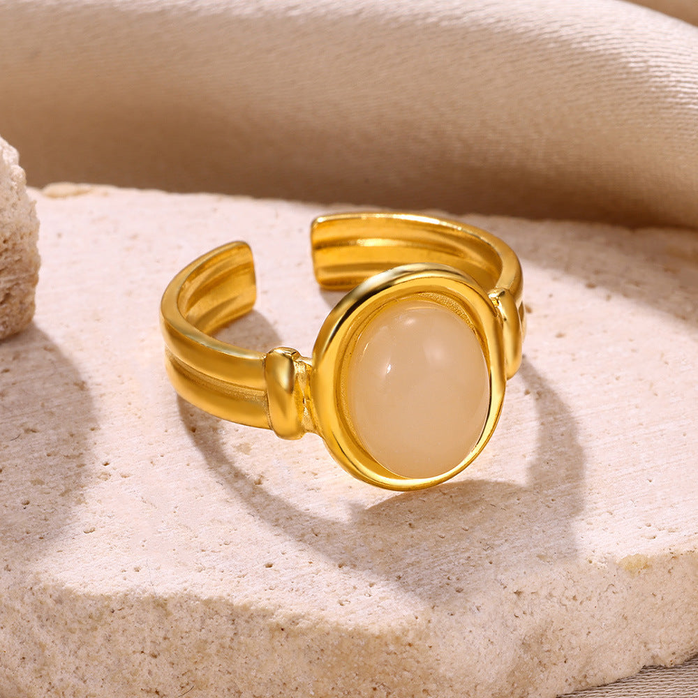 Wholesale Retro Oval Cat' s Eye Stone Ring,  Gold-Tone Stainless Steel,  Adjustable,  Everyday Gift