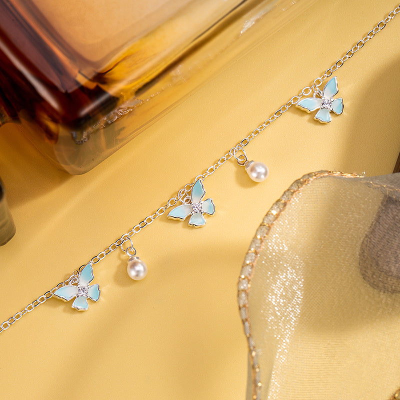 Wholesale Mint Blue Butterfly Pearl Bracelet