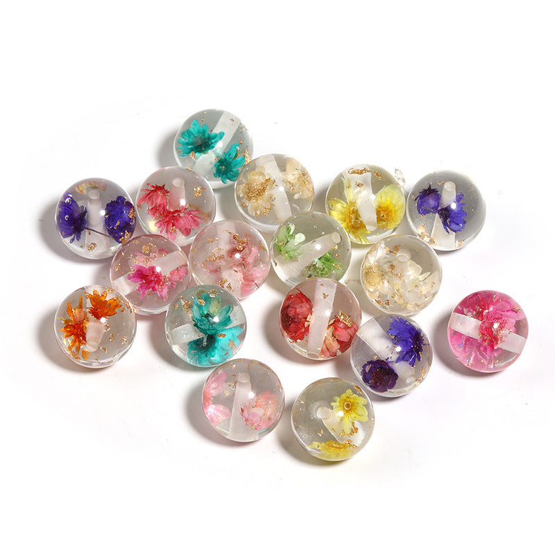 Wholesale Random 50pcs Natural Dried Flower Resin Transparent Gold Foil DIY Pen Keychain Beads ACC-BDS-BLG028