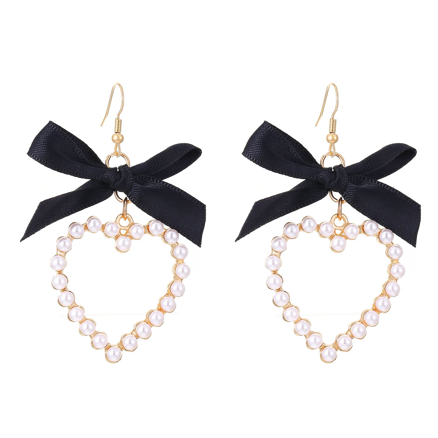 Wholesale Heart-shaped bow man-made pearl earrings