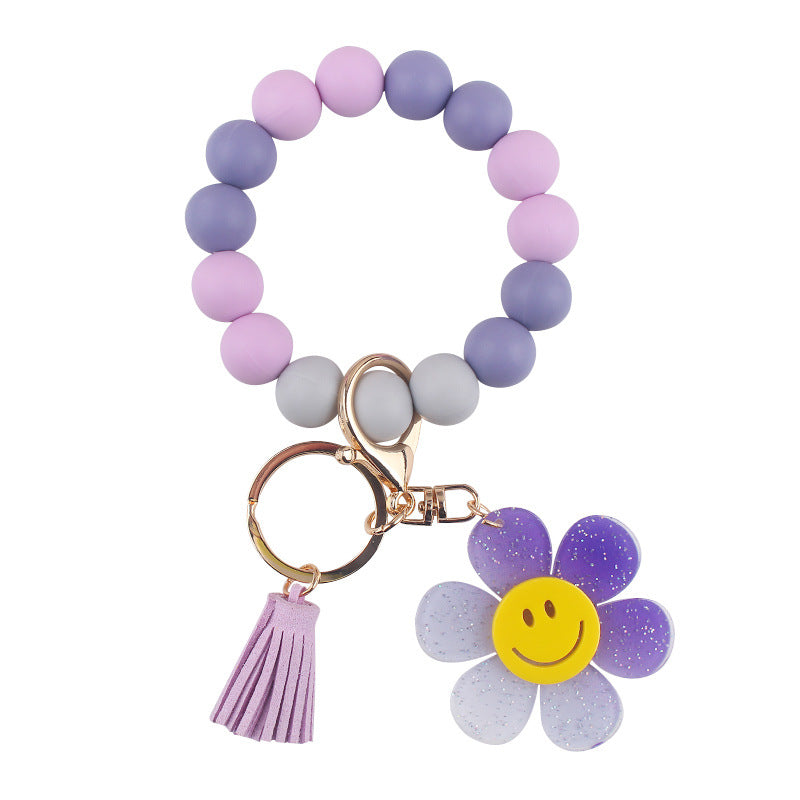 Wholesale Creative DIY Acrylic Smiley Sunflowerl Silicone Bead Bracelet Keychains