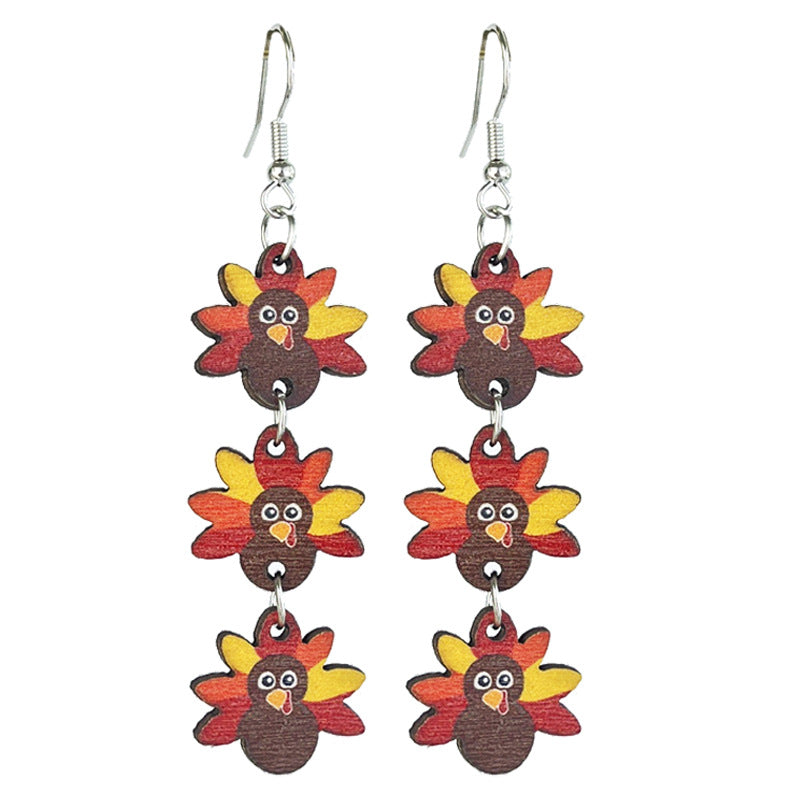 Wholesale 2 Pairs/pack Thanksgiving Wooden Turkey Pumpkin Multi-element Earrings ACC-ES-HY198