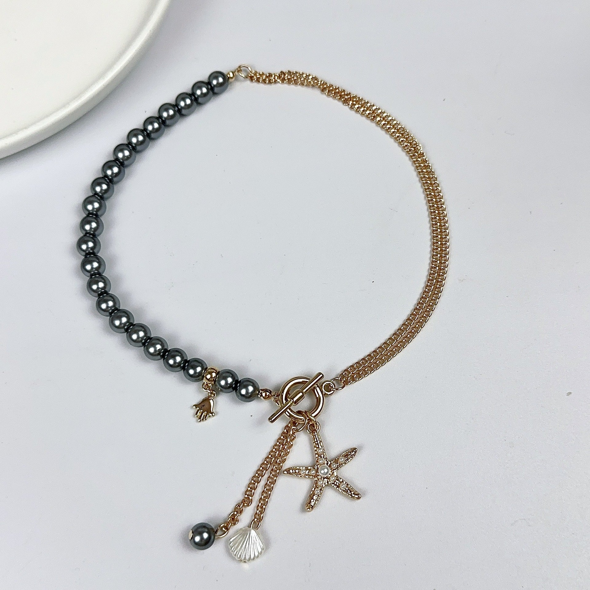 Wholesale Double Pearl Long Tassel Starfish Necklace