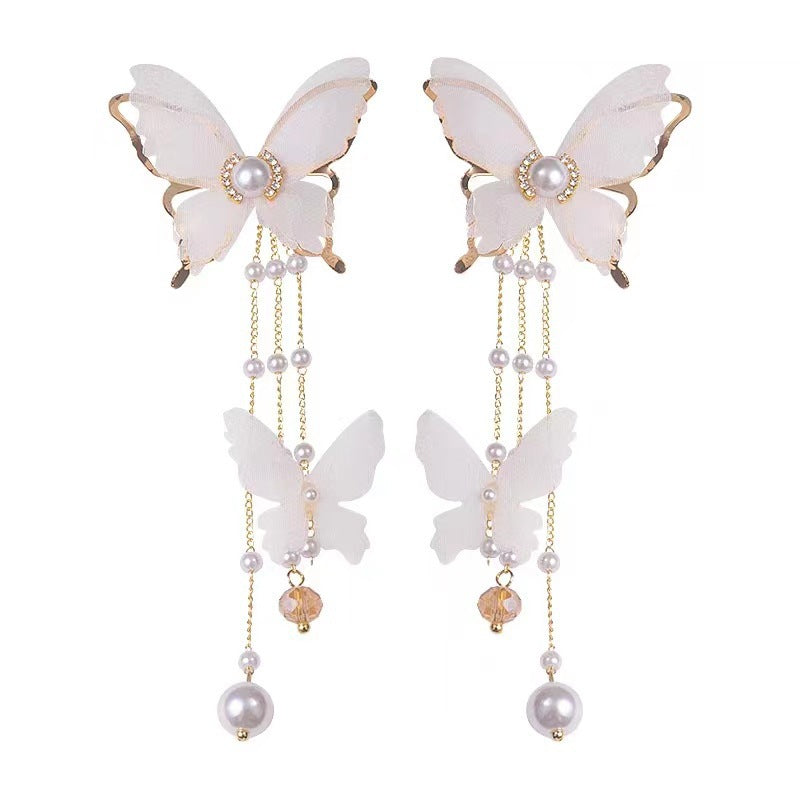 Wholesale Copper Alloy Pearl Rhinestone Butterfly Ear Stud Drop Earrings Fashion Jewelry Accessory for Women