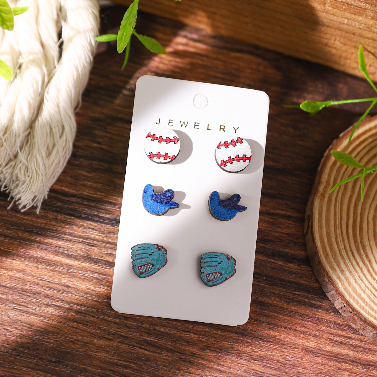 Wholesale Sports Series Baseball Wooden Earrings