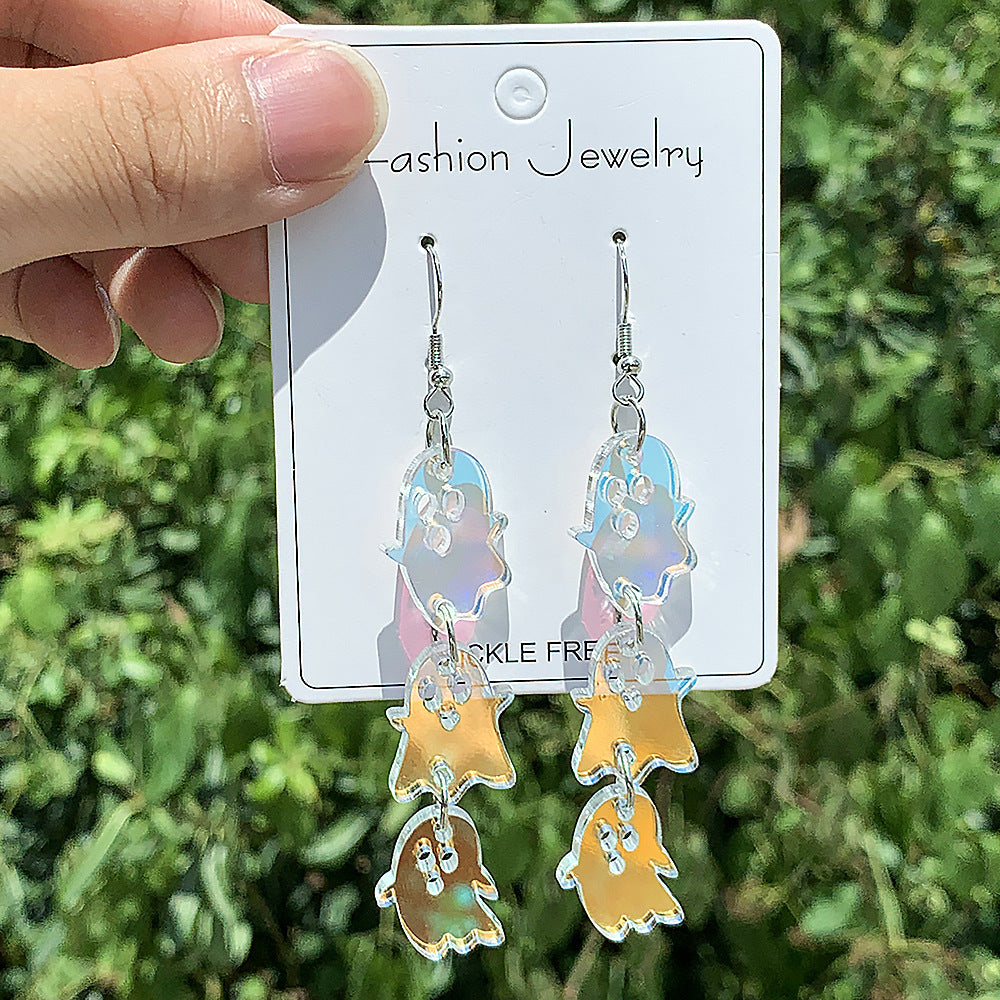 Wholesale Halloween  Colorful Skull Alien Splicing Long Acrylic Earrings