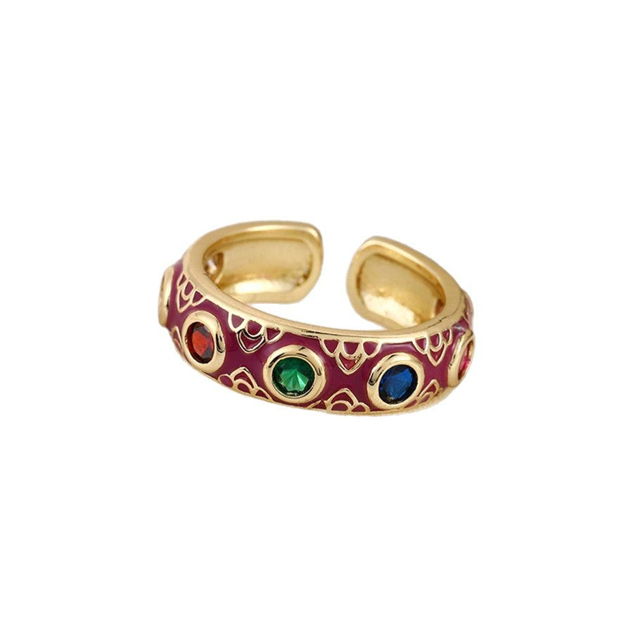 Wholesale Enamel dripping oil inlaid with colored diamonds Bohemian style ring
