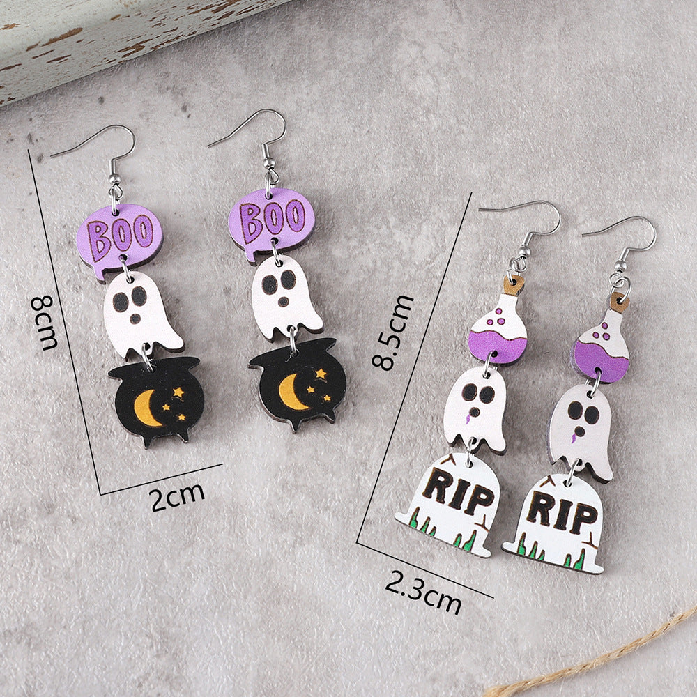 Wholesale  Gothic Style Cute Ghost Tassel Triple  Earrings