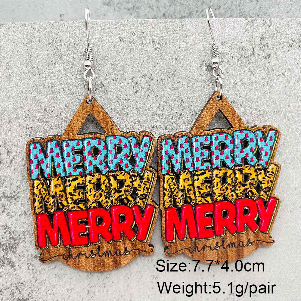 Wholesale Christmas Bell Santa Claus Wood Earrings ACC-ES-PuCi004