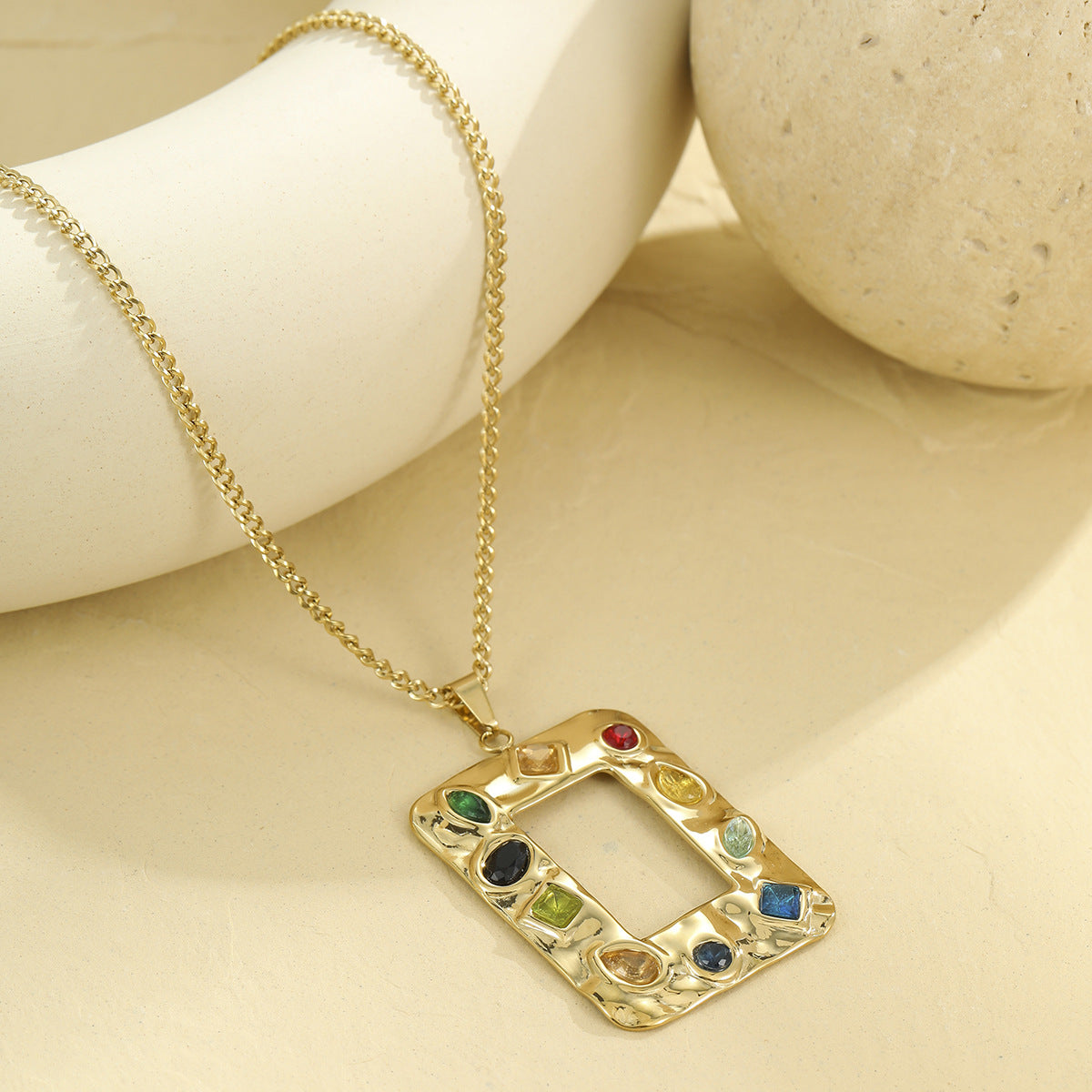 Wholesale  exaggerated stainless steel necklace color zircon love shaped  jewelry