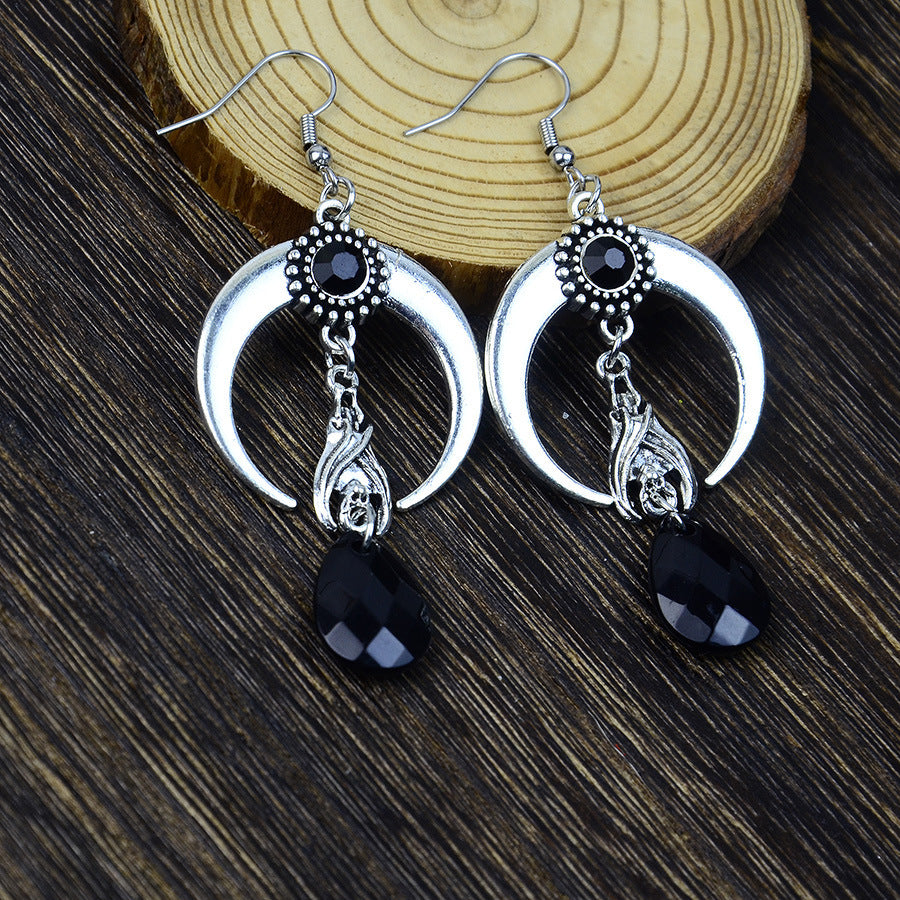 Wholesale Trendy Vampire Bat Moon Pendant Earrings Black Zinc Alloy  Jewelry Accessory