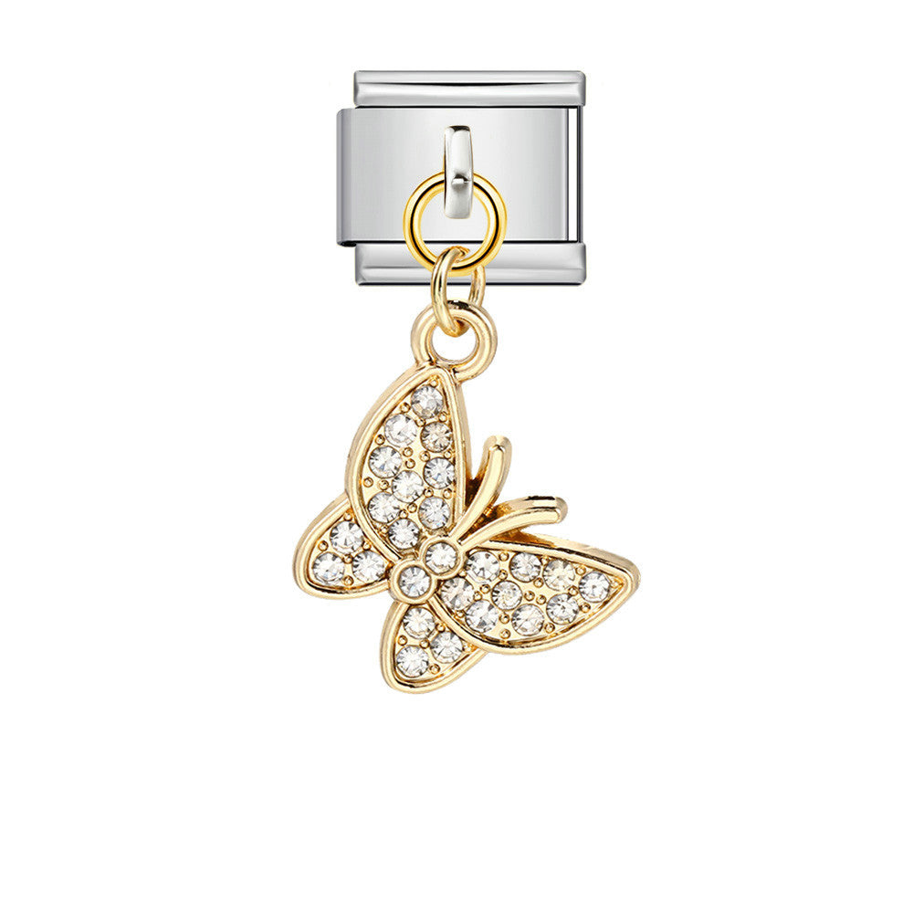 Wholesale 5pcs Italian Charm Bracelet 9mm DIY Splicing Diamond Butterfly Pendant Stainless Steel Composable Bracelet