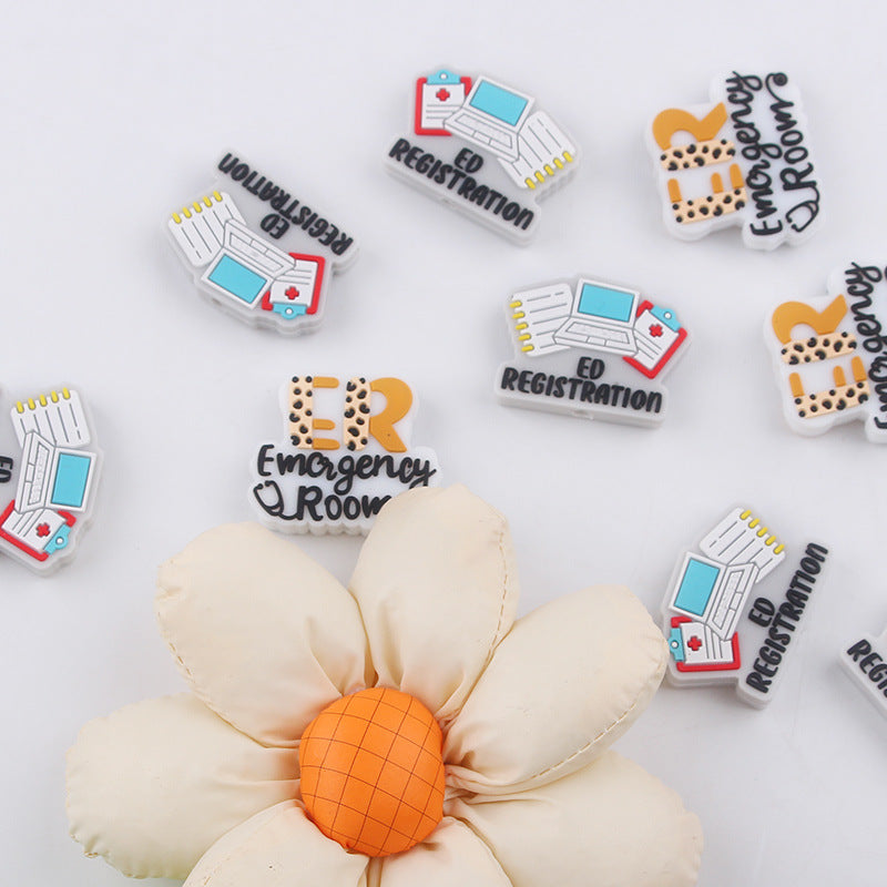 Wholesale 10pcs Cartoon Registration Sheet Emergency Room Silicone Beads Focal Beads DIY Beadable Pen Accessories ACC-BDS-GuangTian025