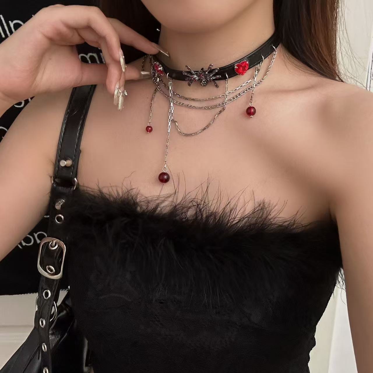 Wholesale Mixed Material Black Gothic Lolita Choker Necklace Cross  Design  Y2K Fashion Jewelry Accessory For Women