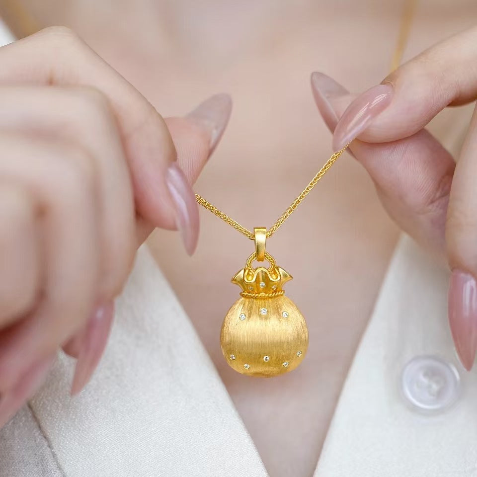 Wholesale Gold Color Diamond Lucky Bag Pendant Necklace