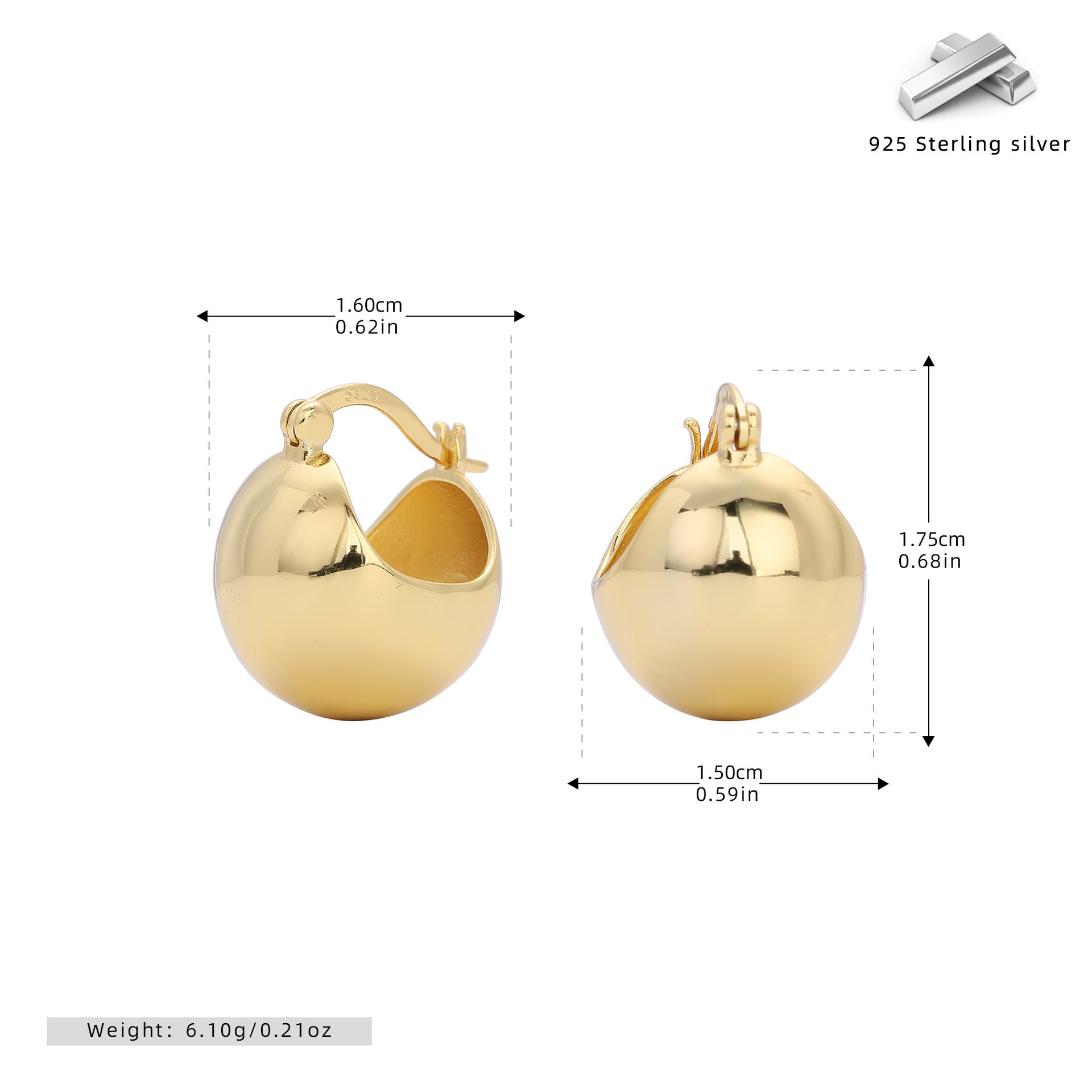 Wholesale s925 sterling silver  semicircular retro  earrings luxury simple temperament earrings