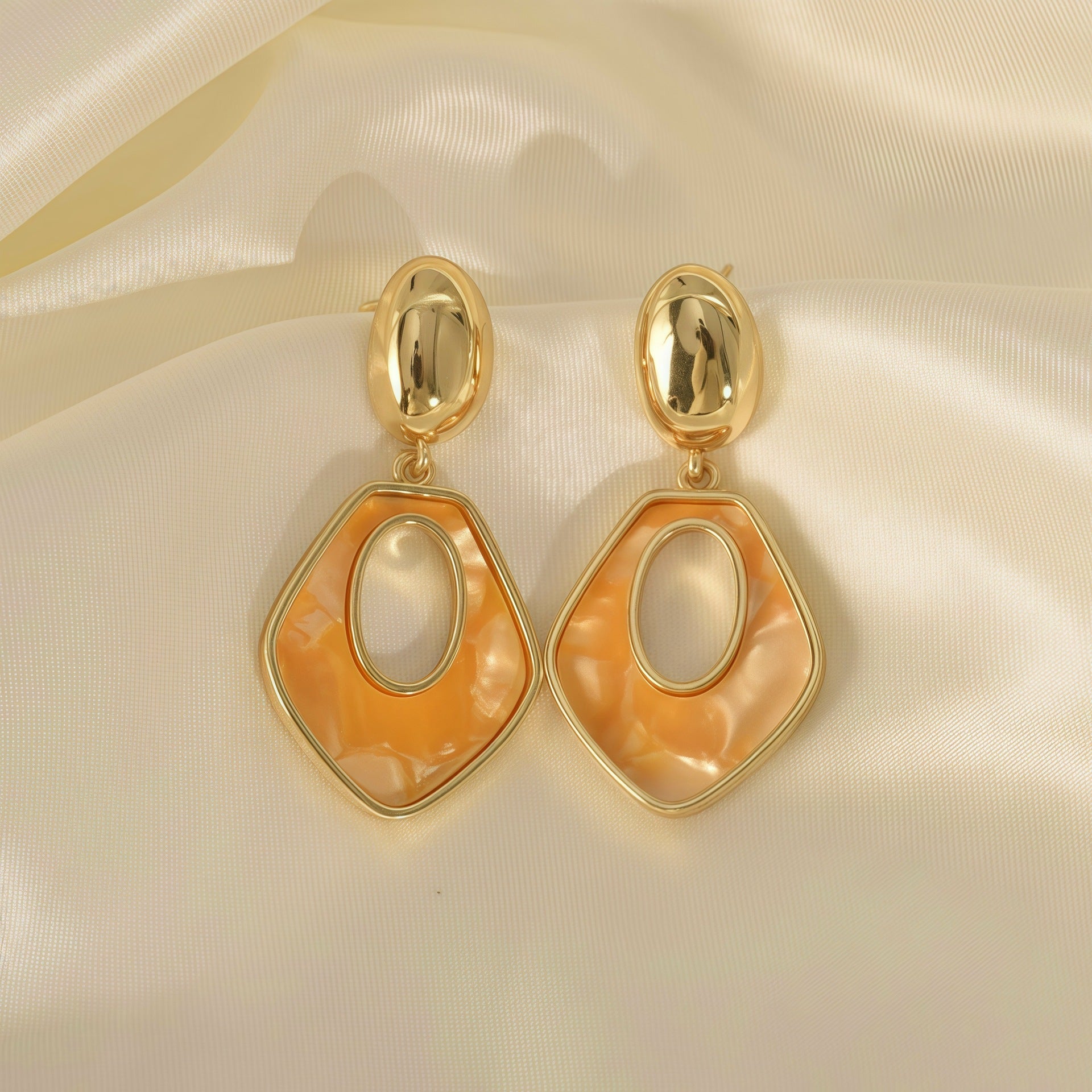 Wholesale Light Luxury Stainless Steel Geometric Polygon Openwork Earrings