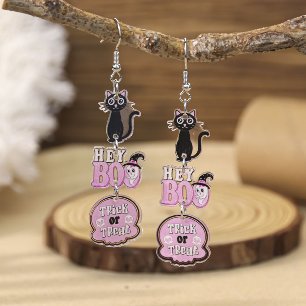 Wholesale Halloween Pink Bow Witch Earrings