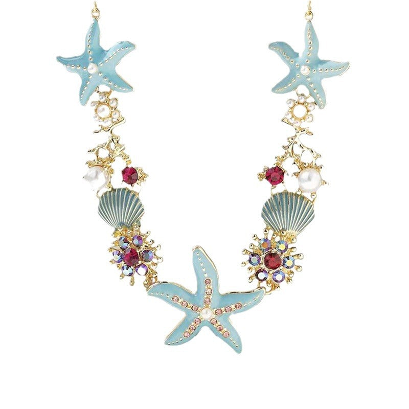 Wholesale Blue starfish shell beach necklace