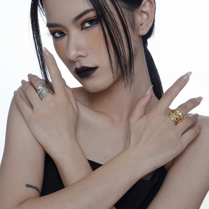 Wholesale S925 Sterling Silver Hollow Origami Texture Rings ACC-RS-YWE012