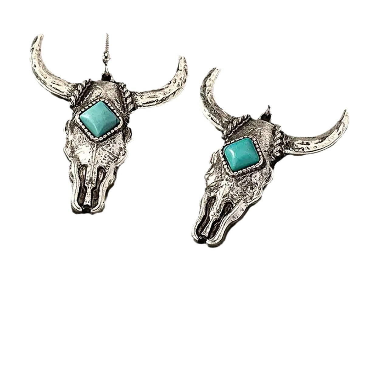 Wholesale Retro Cow Skull Turquoise Earrings for Women Daily Wear Boutique Resale Fashion Accessory